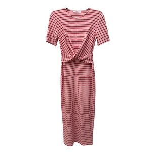 find. Red White Stripe Twist Front Ribbed Knit Midi Dress Small Coastal Nautical
